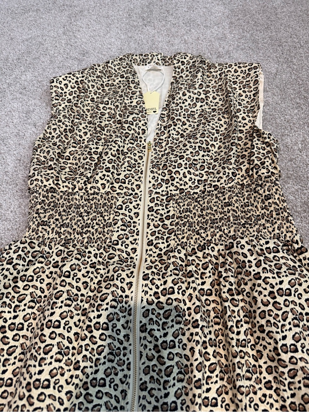 Jodifl Sleeveless Zip-Front Leopard Print Midi Dress - Beige & Black - Picture 3 of 10